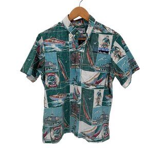 Reyn Spooner Hawaiian‎ Shirt Mens M Green Cotton Blend Newport Beach 2006 VTG